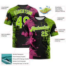 Laden Sie das Bild in den Galerie-Viewer, Custom Pink Neon Green Black-White 3D Pattern Ink Splash Duotono Style Performance T-Shirt
