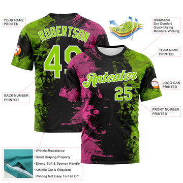 Custom Pink Neon Green Black-White 3D Pattern Ink Splash Duotono Style Performance T-Shirt
