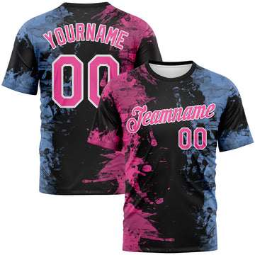 Custom Pink Black Light Blue-White 3D Pattern Ink Splash Duotono Style Performance T-Shirt