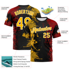 Laden Sie das Bild in den Galerie-Viewer, Custom Gold Black Red-White 3D Pattern Ink Splash Duotono Style Performance T-Shirt
