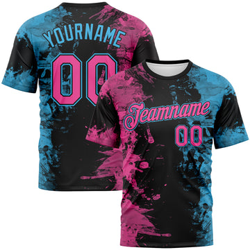 Custom Pink Black-Sky Blue 3D Pattern Ink Splash Duotono Style Performance T-Shirt