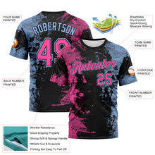 Laden Sie das Bild in den Galerie-Viewer, Custom Pink Black-Light Blue 3D Pattern Ink Splash Duotono Style Performance T-Shirt
