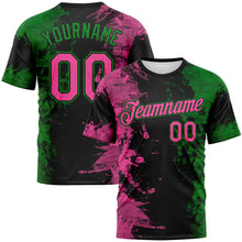 Laden Sie das Bild in den Galerie-Viewer, Custom Pink Black-Grass Green 3D Pattern Ink Splash Duotono Style Performance T-Shirt
