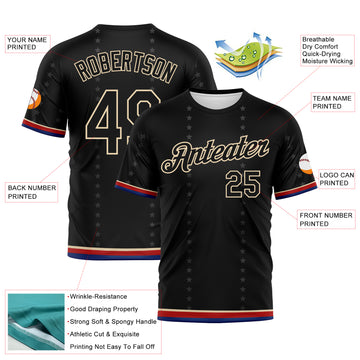 Custom Black Red Royal-City Cream Star Sportswear Performance T-Shirt