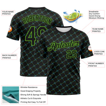 Custom Black Blue-Aurora Green Diamond Crosshatch Sportswear Performance T-Shirt