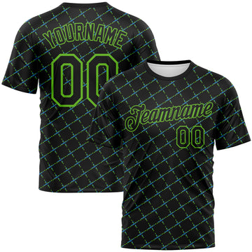 Custom Black Blue-Aurora Green Diamond Crosshatch Sportswear Performance T-Shirt