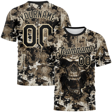 Custom Black-City Cream Skull Gothic Distressed Grunge Splatter Performance T-Shirt