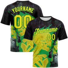 Load image into Gallery viewer, Custom Black Light Yellow-Grass Green Skull Gothic Distressed Grunge Performance T-Shirt
