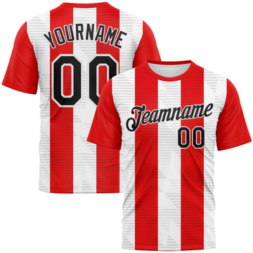 Custom White Black-Fire Red Stripe Sportswear Performance T-Shirt