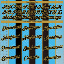 Laden Sie das Bild in den Galerie-Viewer, Custom Blue Black-Old Gold Stripe Dot Halftone Sportswear Performance T-Shirt
