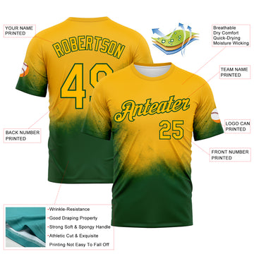 Custom Gold-Green Gradient Spray Speckle Performance T-Shirt