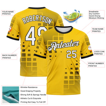 Custom Yellow White-Black Geometric Square Cyber Tech Gaming Sportswear Performance T-Shirt