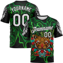 Load image into Gallery viewer, Custom Black White-Green Animal Jaguar Mascot Ethnic Tribal Performance T-Shirt
