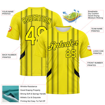 Custom Light Yellow-Black Stripe Sportswear Performance T-Shirt