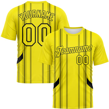 Custom Light Yellow-Black Stripe Sportswear Performance T-Shirt