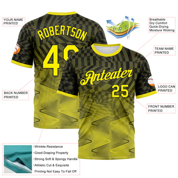 Custom Black-Light Yellow Gradient Geometric Sportswear Performance T-Shirt