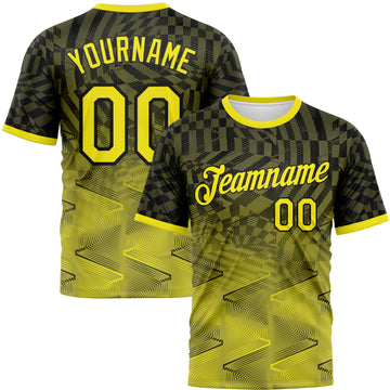 Custom Black-Light Yellow Gradient Geometric Sportswear Performance T-Shirt