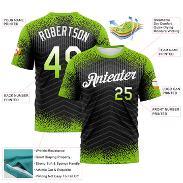 Custom Neon Green Black-White Gradient Speckle Geometric Sportswear Performance T-Shirt