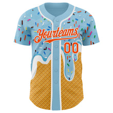 Загрузить изображение в средство просмотра галереи, Custom Electric Blue Orange Yellow-White Foodie Food Dessert Melting Cream Waffle Grid Authentic Baseball Jersey
