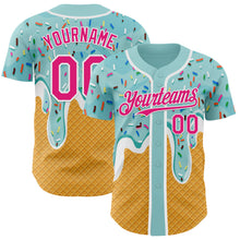 Load image into Gallery viewer, Custom Ice Blue Hot Pink Yellow-White Foodie Food Dessert Melting Cream Waffle Grid Authentic Baseball Jersey
