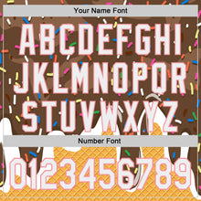 Load image into Gallery viewer, Custom Brown White Yellow-Medium Pink Foodie Food Dessert Melting Cream Waffle Grid Authentic Baseball Jersey
