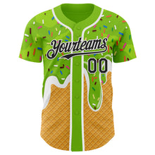 Загрузить изображение в средство просмотра галереи, Custom Neon Green Black Yellow-White Foodie Food Dessert Melting Cream Waffle Grid Authentic Baseball Jersey
