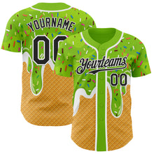 Загрузить изображение в средство просмотра галереи, Custom Neon Green Black Yellow-White Foodie Food Dessert Melting Cream Waffle Grid Authentic Baseball Jersey
