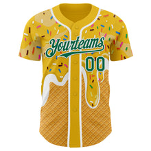 Загрузить изображение в средство просмотра галереи, Custom Yellow Kelly Green-White Foodie Food Dessert Melting Cream Waffle Grid Authentic Baseball Jersey
