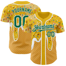 Загрузить изображение в средство просмотра галереи, Custom Yellow Kelly Green-White Foodie Food Dessert Melting Cream Waffle Grid Authentic Baseball Jersey
