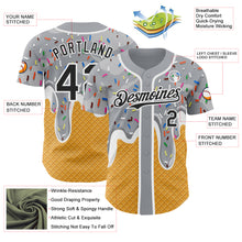 Load image into Gallery viewer, Custom Gray Black Yellow-White Foodie Food Dessert Melting Cream Waffle Grid Authentic Baseball Jersey
