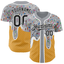 Load image into Gallery viewer, Custom Gray Black Yellow-White Foodie Food Dessert Melting Cream Waffle Grid Authentic Baseball Jersey

