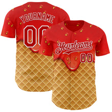 Charger l'image dans la galerie, Custom Red Yellow-White Foodie Food Dessert Melting Cream Waffle Grid Authentic Baseball Jersey
