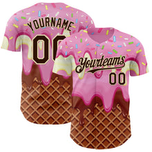 Загрузить изображение в средство просмотра галереи, Custom Light Pink Brown-Cream Foodie Food Dessert Melting Cream Waffle Grid Authentic Baseball Jersey
