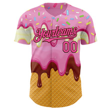 Загрузить изображение в средство просмотра галереи, Custom Light Pink Pink Yellow-Brown Foodie Food Dessert Melting Cream Waffle Grid Authentic Baseball Jersey
