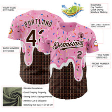 Загрузить изображение в средство просмотра галереи, Custom Light Pink Brown-White Foodie Food Dessert Melting Cream Chocolate Grid Authentic Baseball Jersey
