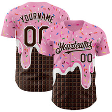 Загрузить изображение в средство просмотра галереи, Custom Light Pink Brown-White Foodie Food Dessert Melting Cream Chocolate Grid Authentic Baseball Jersey
