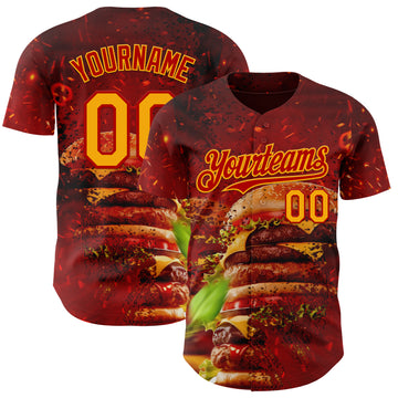 Custom Red-Yellow Foodie Fast Food Burger Authentic Baseball Jersey