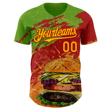 Laden Sie das Bild in den Galerie-Viewer, Custom Aurora Green Yellow-Red Foodie Fast Food Burger Authentic Baseball Jersey
