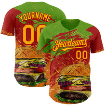 Laden Sie das Bild in den Galerie-Viewer, Custom Aurora Green Yellow-Red Foodie Fast Food Burger Authentic Baseball Jersey
