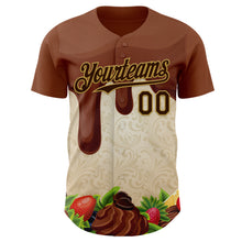 Load image into Gallery viewer, Custom Brown Cream-Old Gold Foodie Food Dessert Chocolate Fruit Authentic Baseball Jersey
