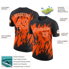 Load image into Gallery viewer, Custom Black Orange-White Torn Sharp Brush Stroke Splatter Performance T-Shirt
