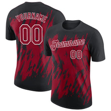 Load image into Gallery viewer, Custom Black Crimson-White Torn Sharp Brush Stroke Splatter Performance T-Shirt

