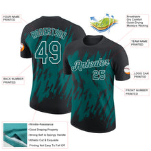 Charger l'image dans la galerie, Custom Black Teal-White Torn Sharp Brush Stroke Splatter Performance T-Shirt
