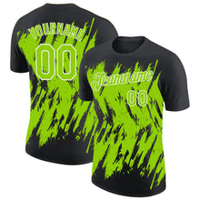 Load image into Gallery viewer, Custom Black Neon Green-White Torn Sharp Brush Stroke Splatter Performance T-Shirt

