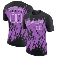 Laden Sie das Bild in den Galerie-Viewer, Custom Black Medium Purple-White Torn Sharp Brush Stroke Splatter Performance T-Shirt
