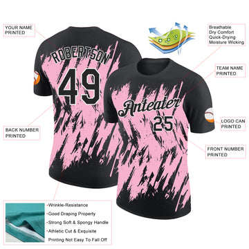 Custom Black Light Pink-White Torn Sharp Brush Stroke Splatter Performance T-Shirt