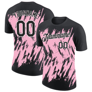 Custom Black Light Pink-White Torn Sharp Brush Stroke Splatter Performance T-Shirt