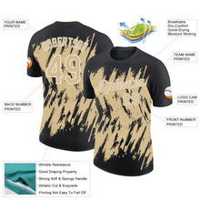 Load image into Gallery viewer, Custom Black Vegas Gold-White Torn Sharp Brush Stroke Splatter Performance T-Shirt
