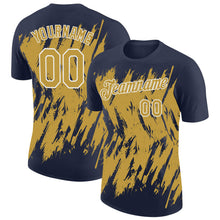 Charger l'image dans la galerie, Custom Navy Old Gold-White Torn Sharp Brush Stroke Splatter Performance T-Shirt
