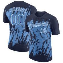 Загрузить изображение в средство просмотра галереи, Custom Navy Light Blue-White Torn Sharp Brush Stroke Splatter Performance T-Shirt
